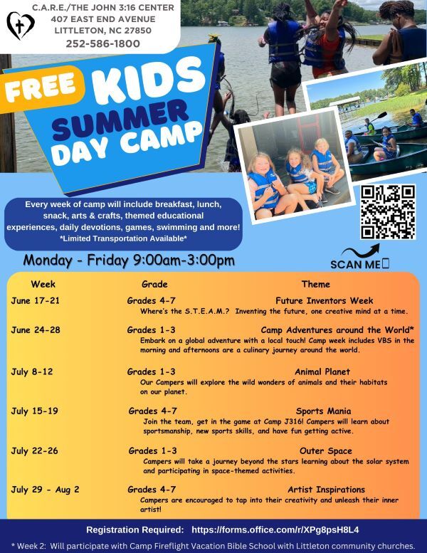 Summer Camp flyer, the information on this flyer is in the text above.