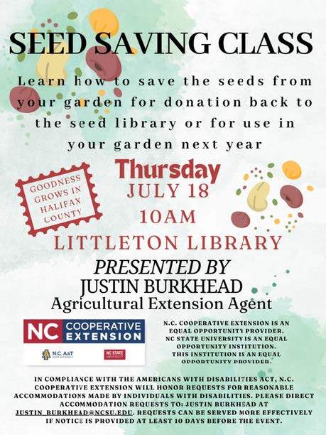 Seed Saving Class Flyer. All information from this flyer is listed above.