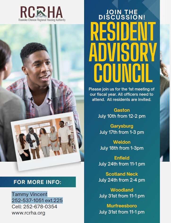 Resident Advisory Council Flyer. All information from this flyer is listed below.