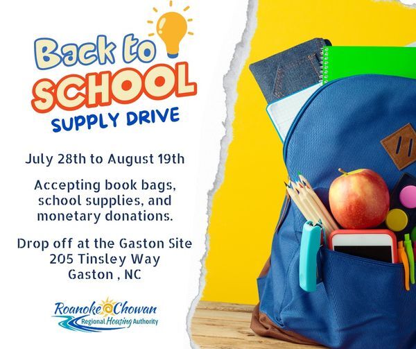 School Supply Drive Flyer. All information from this flyer is listed below.