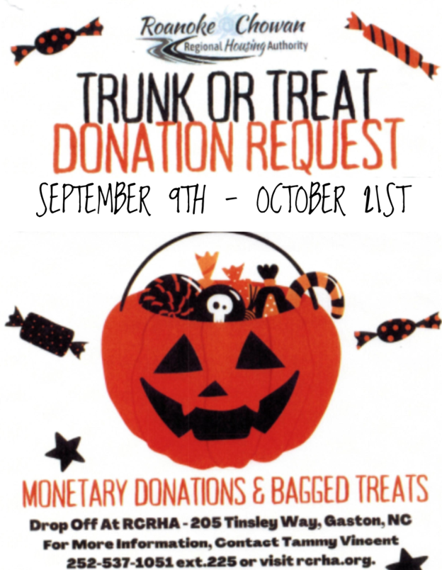 Trunk or Treat Donations Flyer. All information on this flyer is listed above.