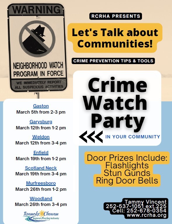 Crime Watch Party Flyer.