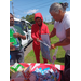 Residents collecting snacks and school supplies.